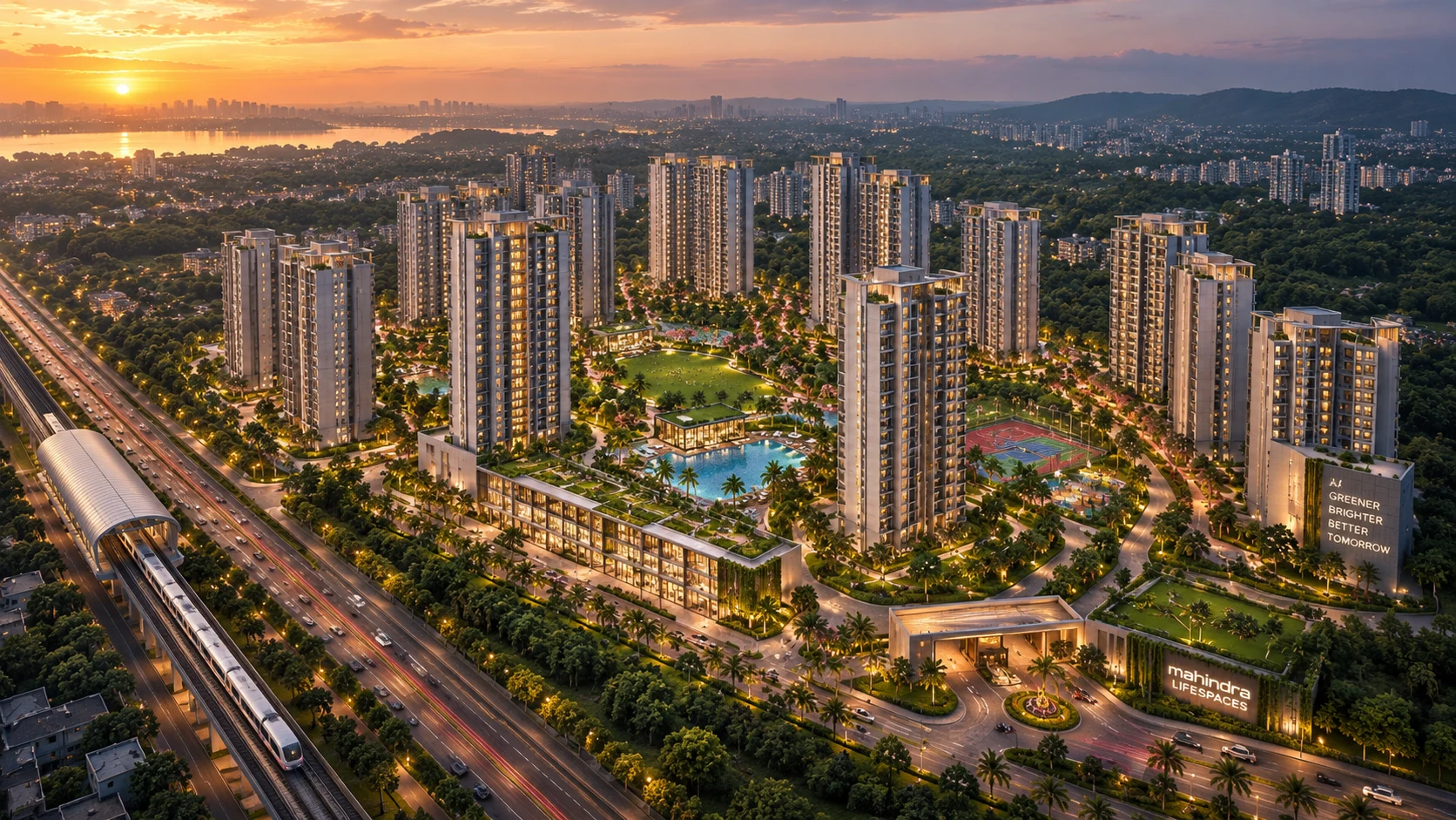 Aerial view of The Green World's modern residential towers.